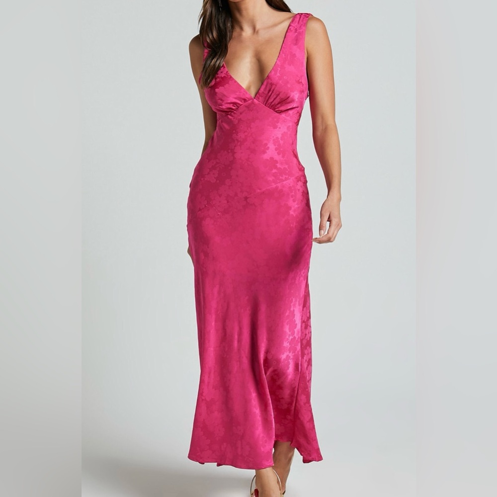 JACQUARD SATIN MIDI DRESS IN PINK